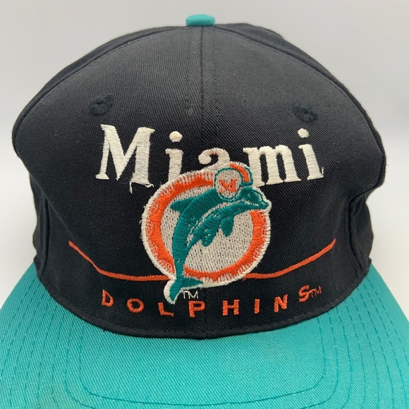 Vintage 90s Eastport Miami Dolphins Retro Logo Team NFL Snapback Hat Teal/Black - Picture 2 of 13